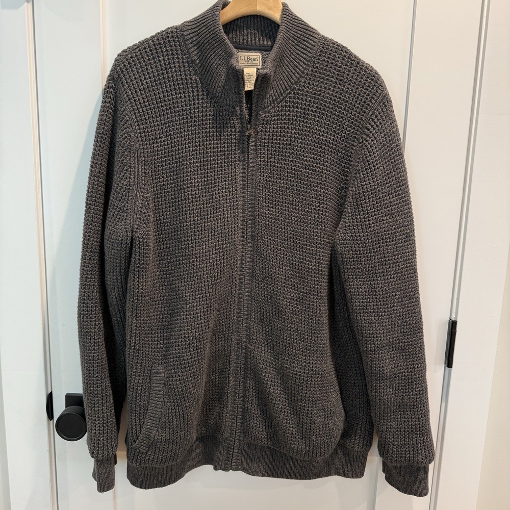 VTG LL Bean Organic Cotton Full Zip Cardigan SWT Heavy Gray Outdoor Heritage XLT